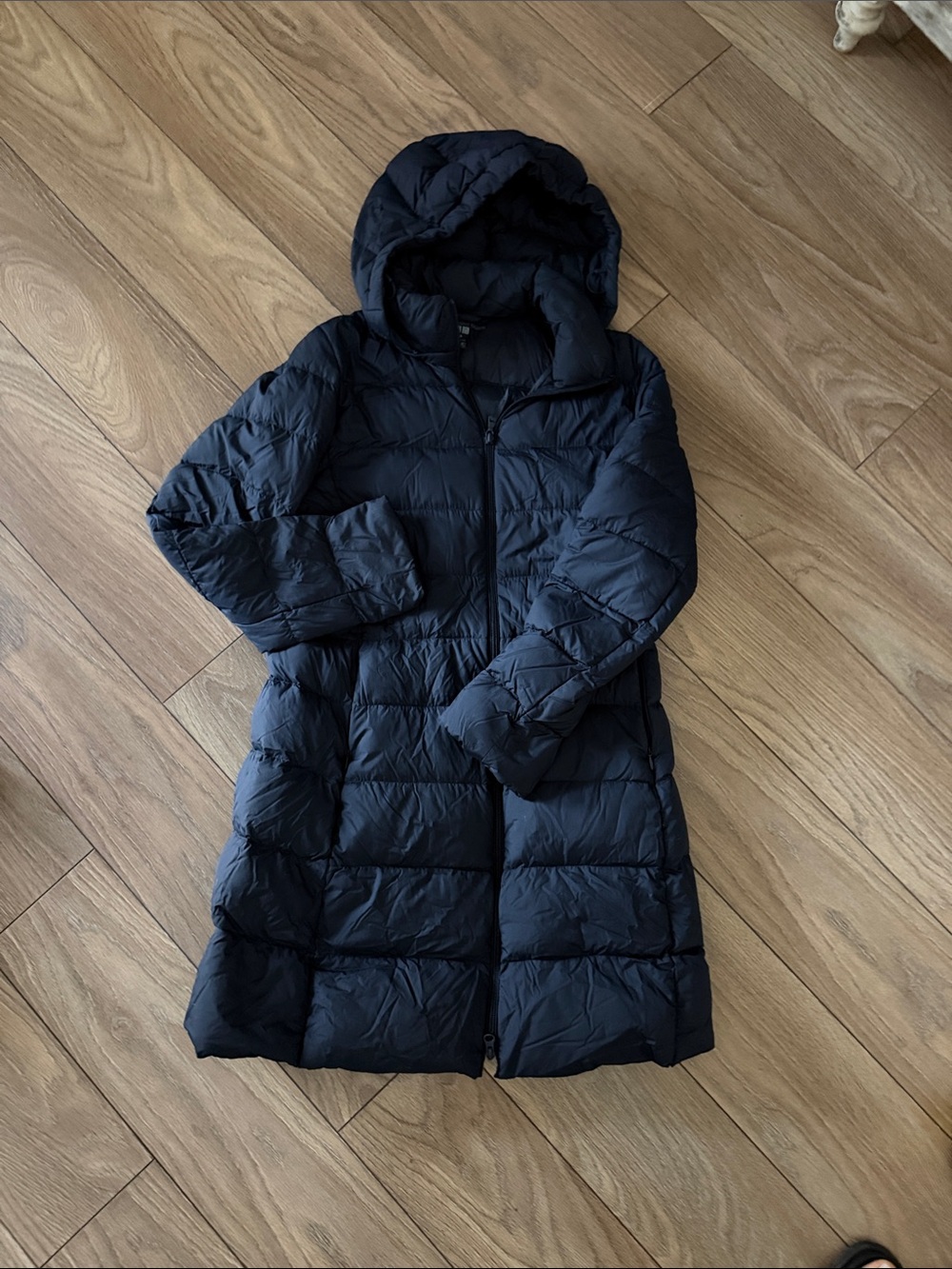 Uniqlo Navy Hooded Long Puffer Coat